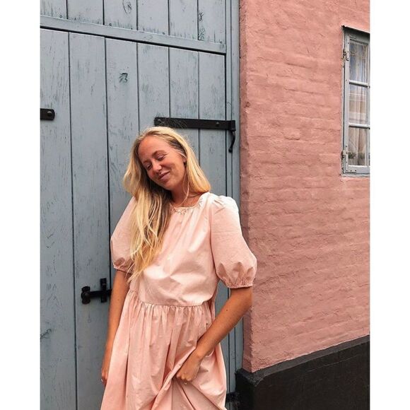 Calf-length Dress Dusty Pink Cotton M NWT Wide Cut - Picture 2 of 8